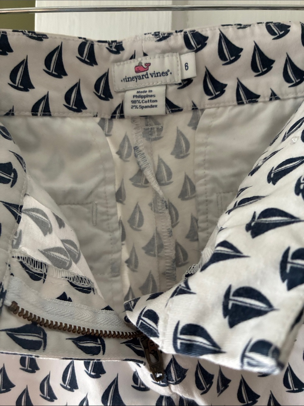 Vineyard Vines White Shorts with Navy Sailboat Print - Picture 2 of 3